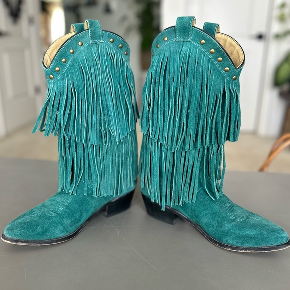 Smokey Mountain Teal Blue Fringe Cowgirl Women’s Boots Size 8.5 - Picture 9 of 14